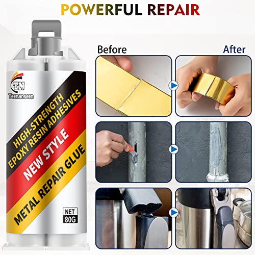 Metal Repair Glue, 2 Pack Professional Grade Metal to Metal Glue Heavy Duty for Metal, Plastics and Ceramics, High-Temperature Heat Resistant Epoxy Glue for Welding Steel, Aluminum, and DIY Craft