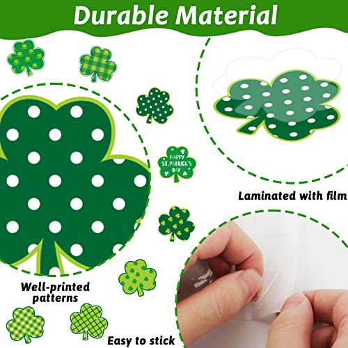 77Pcs St. Patrick's Day Shamrock Cutouts Decorations Green Lucky Irish Paper Clover Cut-Outs Includes Glue Points and Rope for Classroom Bulletin Board Game Party Supplies