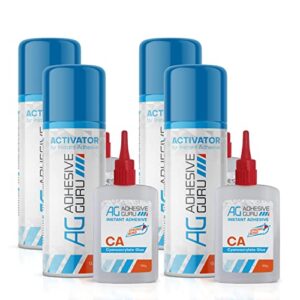 adhesive guru ca glue with activator woodworking (4 x 3.5 oz – 4 x 13.5 fl oz) ca glue for woodworking, cyanoacrylate glue and activator (4 pack)