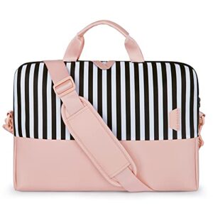 bagsmart laptop bag for women, 15.6 inch laptop case slim computer bag briefcase, work bag for travel, pink stripes