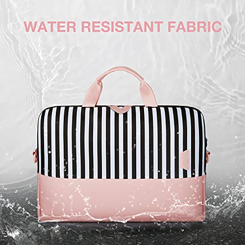 BAGSMART Laptop Bag for Women, 15.6 Inch Laptop Case Slim Computer Bag Briefcase, Work Bag For Travel, Pink Stripes