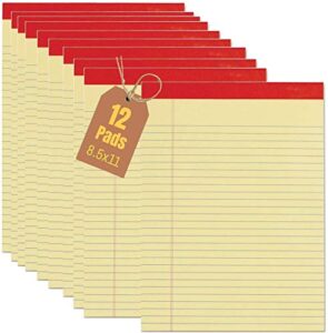 1intheoffice yellow notepads 8.5 x 11, wide ruled writing pads, yellow 50 sheets per notepads, 12/pack