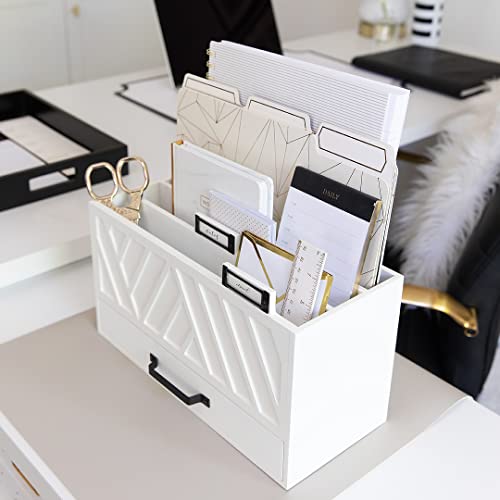 White Mail Organizer - Desktop Mail Holder - Office Desk Organizers Storage with Drawer - Paper File Folder Desk Organization - Desk Accessories & Workspace Organizers by Blu Monaco