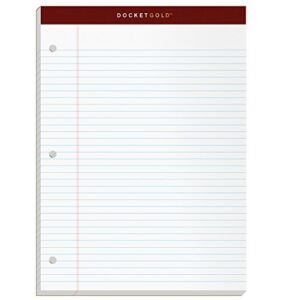 tops docket gold writing pads, 8-1/2″ x 11-3/4″, narrow rule, 3-hole punched, white paper, 100 sheets, 2 pack (99706)