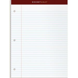 TOPS Docket Gold Writing Pads, 8-1/2" x 11-3/4", Narrow Rule, 3-Hole Punched, White Paper, 100 Sheets, 2 Pack (99706)