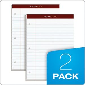 TOPS Docket Gold Writing Pads, 8-1/2" x 11-3/4", Narrow Rule, 3-Hole Punched, White Paper, 100 Sheets, 2 Pack (99706)