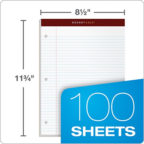 TOPS Docket Gold Writing Pads, 8-1/2" x 11-3/4", Narrow Rule, 3-Hole Punched, White Paper, 100 Sheets, 2 Pack (99706)