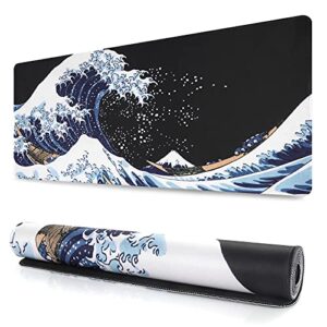 iLeadon Extended Gaming Mouse Pad - Non-Slip Water-Resistant Rubber Base Computer Keyboard Mouse Mat, 35.1 x 15.75-inch XX-Large, Ideal Partner for Work & Game, Sea Wave