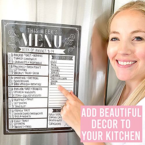 Vintage Magnetic Weekly Meal Planner Dry Erase Board for Refrigerator - Magnetic Meal Planner for Refrigerator Dry Erase, Weekly Dinner Menu Board for Kitchen Conversion Chart Magnet, Grocery List