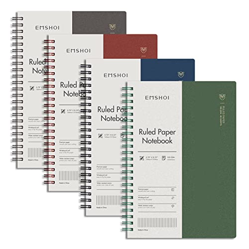 EMSHOI Lined Journal Spiral Notebook 5.7" x 8.22" - 4 Pack 640 Pages 100gsm Thick Paper, A5 Small Notebooks College Ruled, Plastic Hardcover Journals for Writing Women Men Work School Supplies