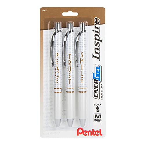 Pentel EnerGel Inspire Peace/Trust/Smile, (0.7mm) Medium Line, Black Ink 3-pk