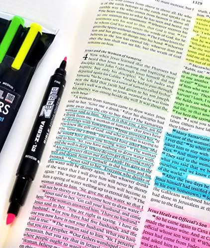 G.T. Luscombe Company, Inc. Zebrite Double Ended Bible Highlighter Set | No Bleed Pigmented Ink | No Fading or Smearing | Double Ended for Highlighting & Underlining | Fluorescent Multicolor (Set of 5)