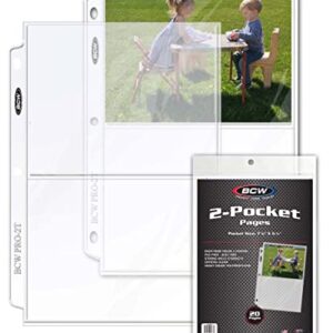 20 (Twenty Pages) - BCW Pro 2-Pocket Page (7-1/8" x 5-1/2" Cards, Postcards or Photos)