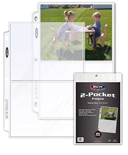 20 (Twenty Pages) - BCW Pro 2-Pocket Page (7-1/8" x 5-1/2" Cards, Postcards or Photos)