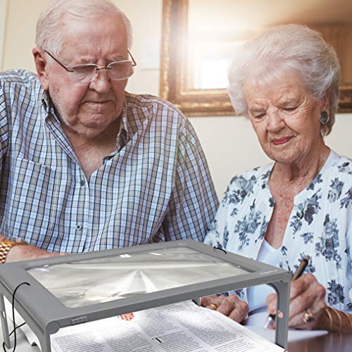 3X Large Full Page Magnifier with 12 LED Lights[Provide Evenly Lit Viewing Area], Foldable Flip-Out Legs, Dual Power Supply Modes- Ideal for Hands Free Reading, Low Vision, Seniors with Aging Eyes