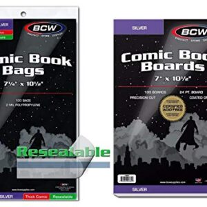 100 BCW RESEALABLE Silver Thick Comic Bags & Backer Boards