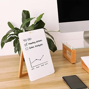 Desktop Glass Whiteboard with Reversable Wood Stand, Tabletop Small Portable Dry Erase White Board Easel, Reusable Desk Notepad 9.5"x6.7" for Office, Home, School, Marker&Eraser Included, Yeoux