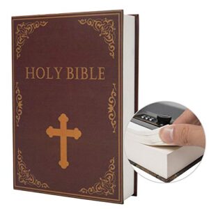 real paper transfer book safe, hollow with secret hidden compartment, combination lock, 8.7″×6″×2″ (bible-combination)
