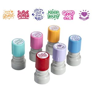 stamp joy – 6 self-ink flash stamp set, multicolor teacher stamps, office stationery stamps, pre-inked (inspiration set)