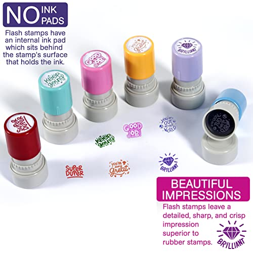 Stamp Joy - 6 Self-Ink Flash Stamp Set, Multicolor Teacher Stamps, Office Stationery Stamps, Pre-Inked (Inspiration Set)