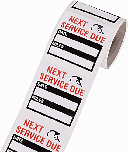 Oil Change Auto Maintenance Service Due Reminder Stickers Labels 100pcs/Roll Stickers，Easy-Peel with No Residue, Easy to Write On，2x2 Inch, Black