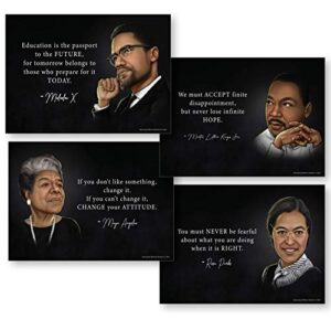mwb black history inspirational wall art posters – powerful heroes martin luther king, rosa parks, malcolm x, maya angelou positive & motivational quotes wall art decor | african american wall art for office or home | 13″ x 18″ non-laminated (pack of 4)