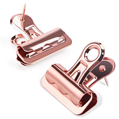 Yalis Push Pins Clips 15-Count, Pinning No Holes for Paper, Creative Paper Clips with Tack for Cork Board and Photo Wall ( Rose Gold)