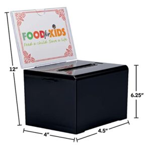 Adir Acrylic Donation Ballot Box with Lock - Secure and Safe Suggestion Box Great for Business Cards (6.25" x 4.5" x 4") Black