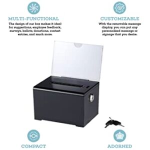 Adir Acrylic Donation Ballot Box with Lock - Secure and Safe Suggestion Box Great for Business Cards (6.25" x 4.5" x 4") Black