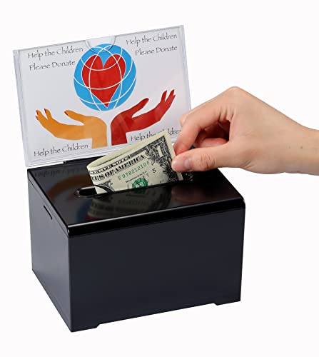 Adir Acrylic Donation Ballot Box with Lock - Secure and Safe Suggestion Box Great for Business Cards (6.25" x 4.5" x 4") Black