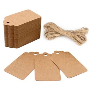 price tags, kraft paper gift tags 100 pcs paper tags with 100 feet jute string for arts and crafts, wedding christmas day thanksgiving,7 cm x 4 cm