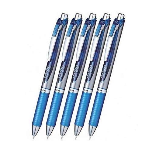 Pentel EnerGel Deluxe RTX Retractable Liquid Gel Pen,1.0mm, Midium Line, Metal Tip, Blue Ink-Value set of 5