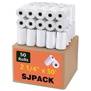 sjpack thermal paper 2 1/4″ x 50′ pos receipt paper, 50 rolls cash register roll verifone vx510 vx520 vx570 ingenico ict200 ict 220 ict250