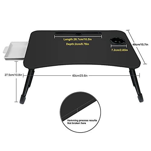 Fayquaze Laptop Bed Table, Portable Foldable Laptop Bed Desk with Storage Drawer and Cup Holder, Lap Desk Laptop Stand Tray Table Floor Table Serving Tray for Eating, Reading and Working