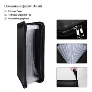 Expanding File Folder Document Organizer Fireproof Money Bag A5 Size 13 Pockets Zipper Closure Portable Filing Wallet Holder Storage for Check,Bill,Receipts,Tickets(11.4" x 6.3")