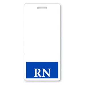 rn badge buddy – vertical – heavy duty spill proof & tear resistant cards – double sided- quick role identifier id buddies for registered nurse – printed in the usa by specialist id (blue)