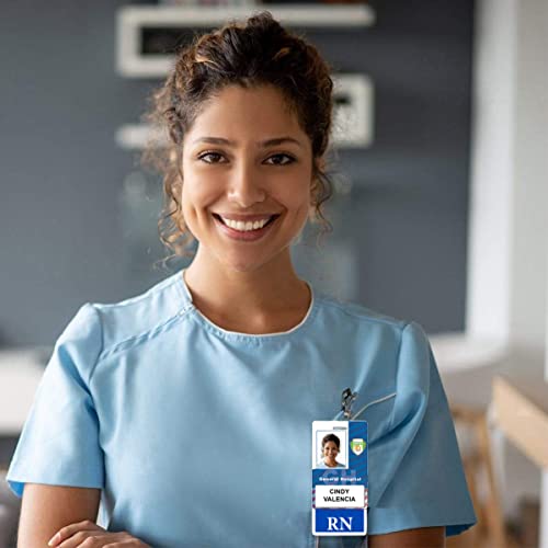 RN Badge Buddy - Vertical - Heavy Duty Spill Proof & Tear Resistant Cards - Double Sided- Quick Role Identifier ID Buddies for Registered Nurse - Printed in The USA by Specialist ID (Blue)