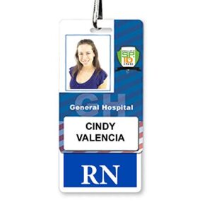 RN Badge Buddy - Vertical - Heavy Duty Spill Proof & Tear Resistant Cards - Double Sided- Quick Role Identifier ID Buddies for Registered Nurse - Printed in The USA by Specialist ID (Blue)