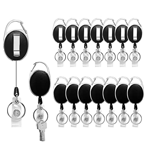 Simetufy 15 Pack Retractable Badge Holder with Carabiner Reel Clip, Retractable Keychain Lanyards ID Card Holder with Belt Clip Heavy Duty Key Name Tag Extender for Office Employee Work