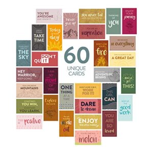 diversebee 60 pack assorted motivational cards – inspirational and kindness mini note cards, gratitude encouragement card set with 60 unique motivational quotes business card size and blank back (assorted)