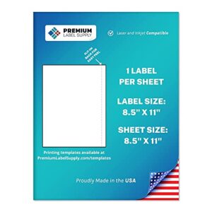 premium label supply white sticker full sheet shipping labels – 8.5″ x 11″ – laser/inkjet compatible – (1 label/sheet), 25 sheets – letter size