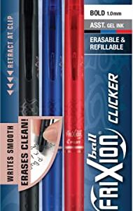 (2) Pilot Frixion Clicker Erasable Pen Black, Blue and Red Gel ink. 3 pack Bold, 1.0 mm, 11393