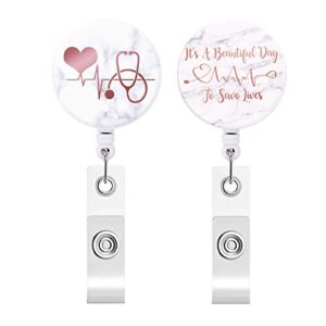 badge reel, retractable id card badge holder with alligator clip, name nurse decorative badge reel clip on card holders (2 pack / red heart)