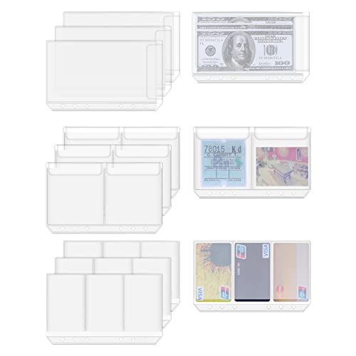 Antner A6 6-Holes Binder Pockets Notebook Refills Filler Money Organizer Cash Envelopes Bill Pouch Name Card Business Card Sleeves Pages, 12 Pieces