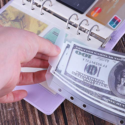 Antner A6 6-Holes Binder Pockets Notebook Refills Filler Money Organizer Cash Envelopes Bill Pouch Name Card Business Card Sleeves Pages, 12 Pieces