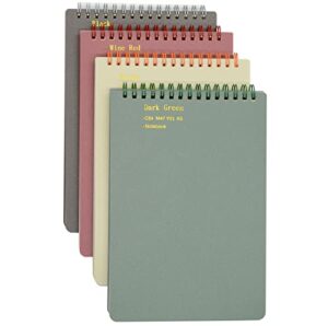 yansanido top bound spiral notebook, 4 pcs 4 color a5 size thick plastic hardcover 7mm college ruled paper 80 sheets (160 pages) journal for school and office supplies (4 pcs a5)