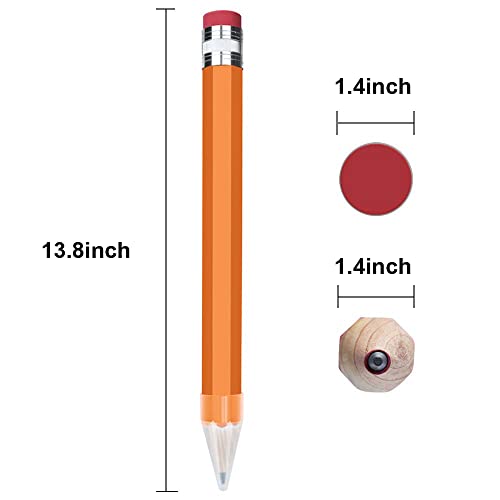 Wooden Jumbo Pencils for Prop/Gifts/Decor - 14 Inch Funny Big Novelty Pencil with Cap(Orange Red) for Schools and Homes by BUSHIBU