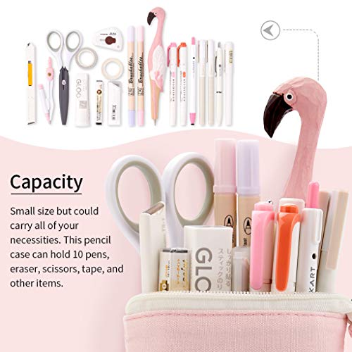 EASTHILL Cartoon Cute Cat Pencil Pouch Canvas Pen Bag Standing Stationery Case Holder Box Student (Pink)