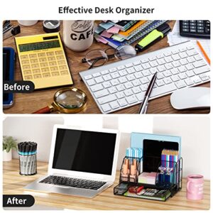 Desk Organizers and Accessories, Office Desk Organizer with 6 Compartments + 1 Large Sliding Drawer + Pen Holder + 72 Accessories, Desk Accessories Organizers for Office, Home, School (Black)