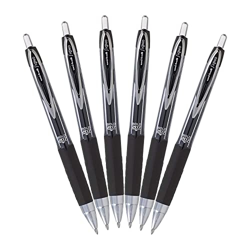 Uni-Ball Signo 207 Retractable Gel Ink Rollerball Pens, Bold Point 1.0mm, Pack of 6 (Black)